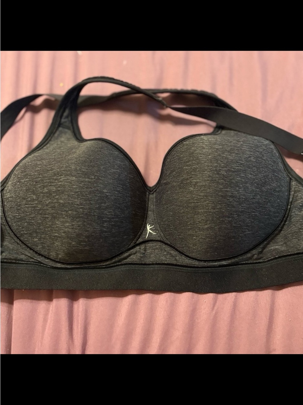 Dark Gray Padded Sports Bra with Supportive Band